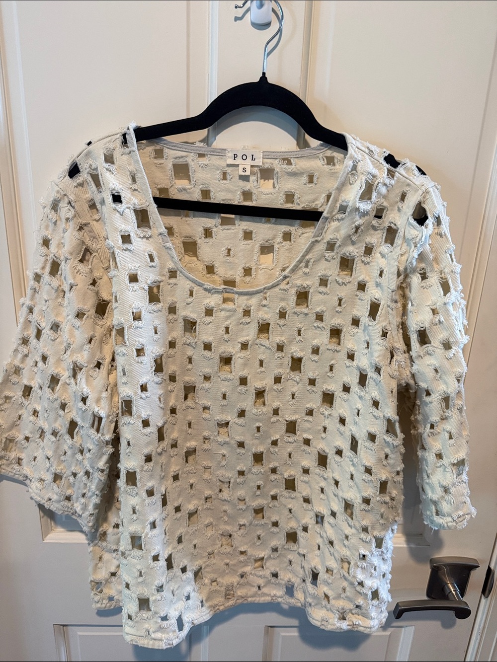 POL Ivory Openwork Square-Pattern Knit Tunic